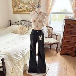Deadstock vintage Y2K LEI black faux leather flare pants size 9